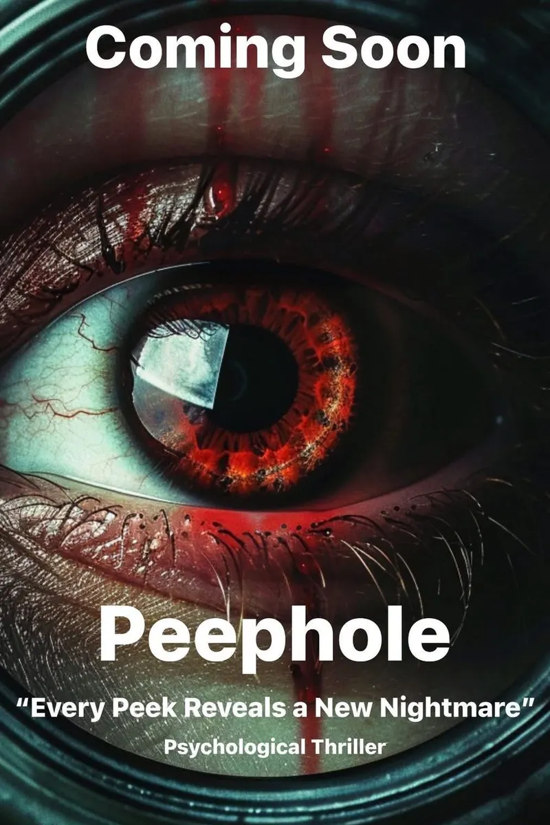 PEEPHOLE poster: a bloodshot eye seen through a door’s peephole